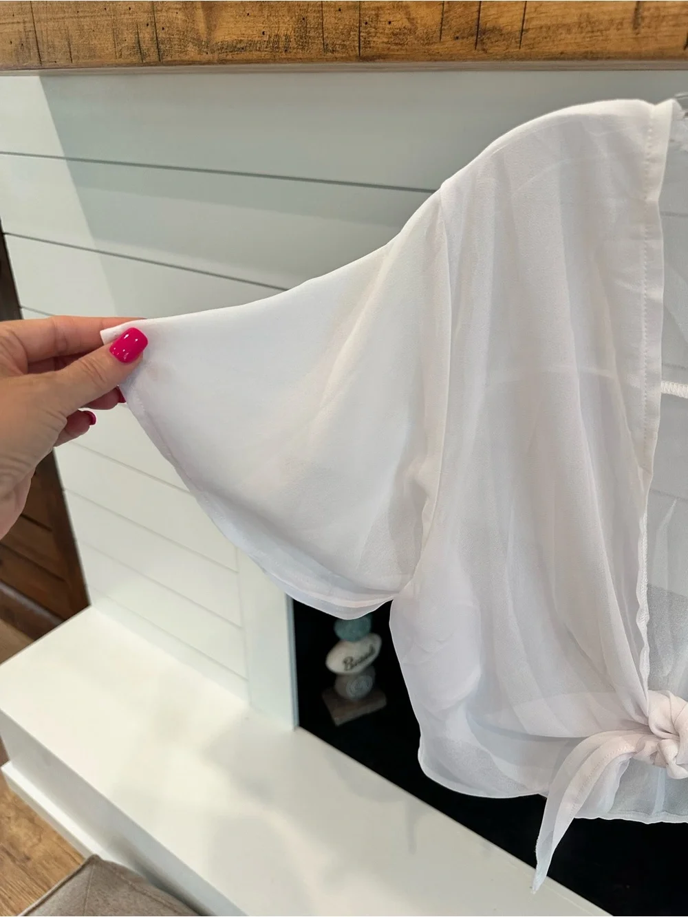 NWOT Sheer White Tie-Front Crop Wrap